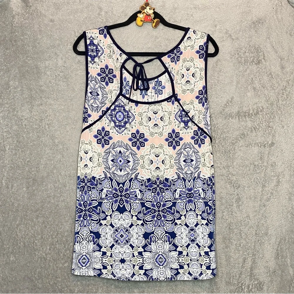 Lavish 3X Top Shirt Blue Pink Paisley Scoop Neck Sleeveless Stretch Casual - Picture 4 of 7